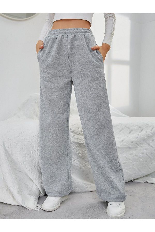 Mythologie Gray Jogger Sweatpants High Waist Wide Leg Winter Flared Leg Basic Trendyol