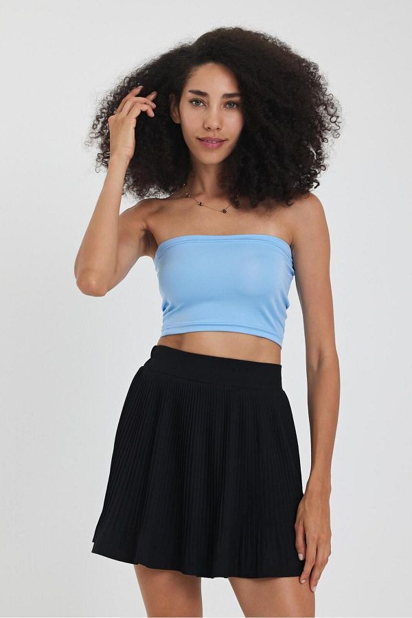 The Base-Γυναικείο Baby Blue Scuba Strapless Crop Top 1