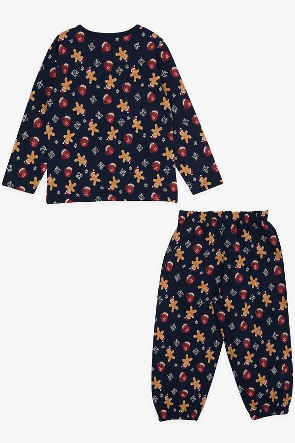 Breeze Baby Boy Pajama Set Winter Themed Cookie Patterned 9 Months 3 Years Navy Blue Trendyol