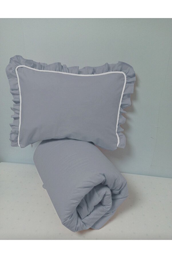 Ege HOME Decoration&Accessories Bebek Yorgan Ve Fırfırlı Yastık Kılıfı Seti Gri