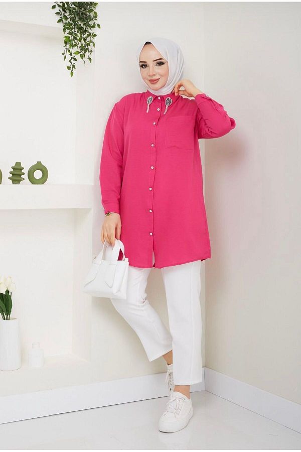 QARMACA Modest Shirt Pink Shirt dress Trendyol