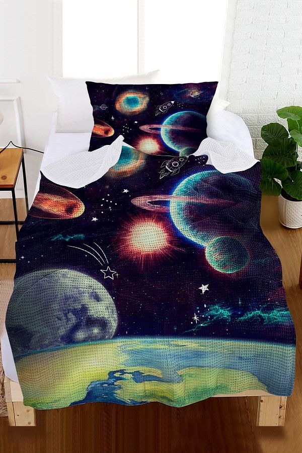 CAPR CE HALI Space Planets Astronaut Patterned Single Pike with Pillow Case Trendyol
