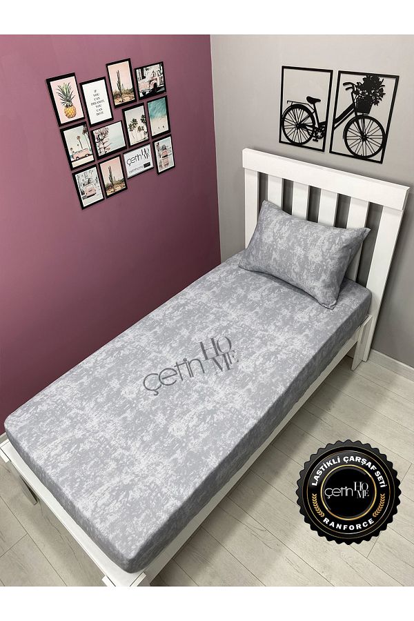 Çetinhome-Soft Gray Single Fabric Fitted Sheet Set - 3 Size Shade 1