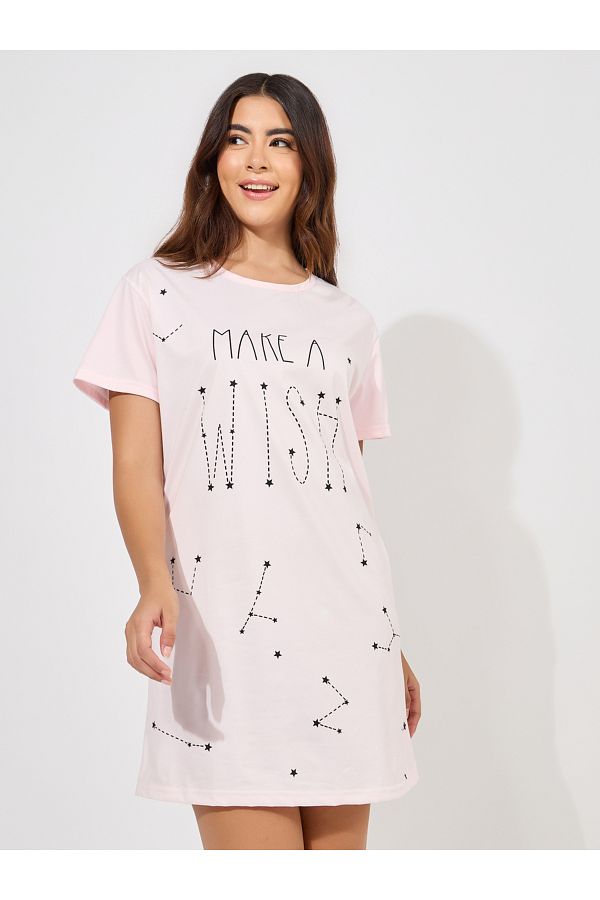 Styli Make A Wish Star Print Sleep T Shirt Dress Trendyol