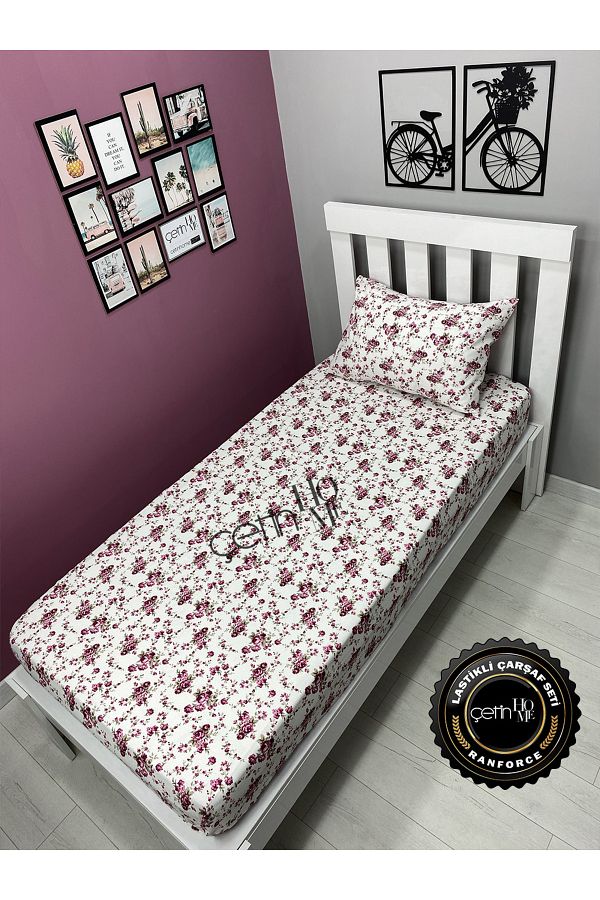 Çetinhome-Fabric Fitted Sheet Set 3 Different Sizes Fuchsia Single 1