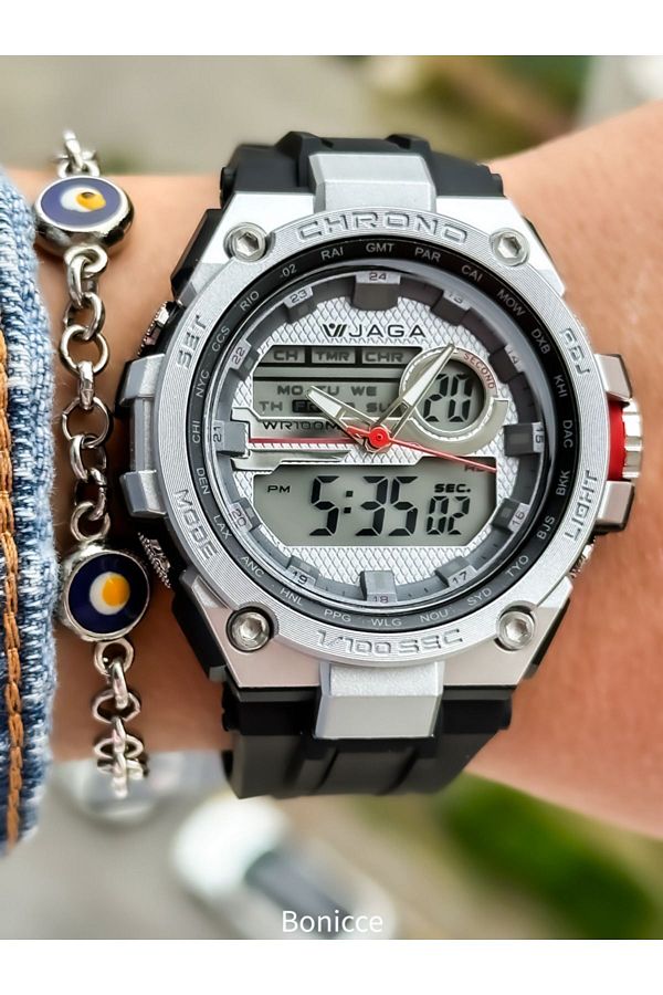 Jaga Black Silicone Band Waterproof Suitable for Pool Sea Use Analog digital Wristwatch Trendyol