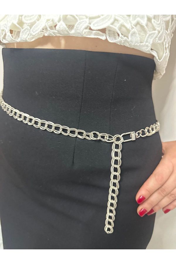 Aksesuar Modern Silver Chain Belt Double Ring Trendyol