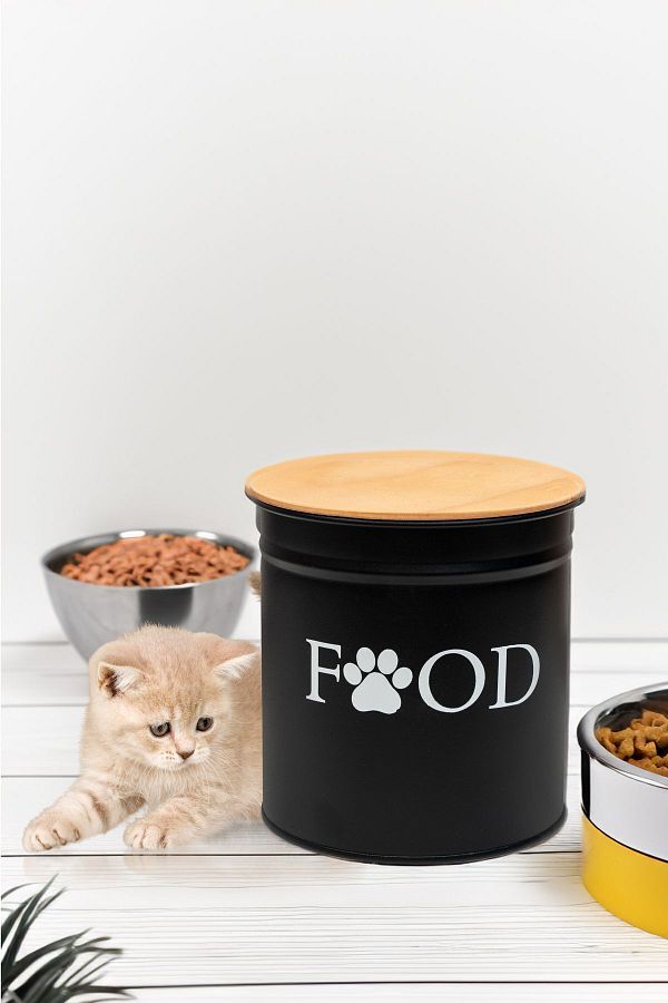 hemlife Metal Cat and Dog Food Storage Box Decorative Wooden Lid Trendyol