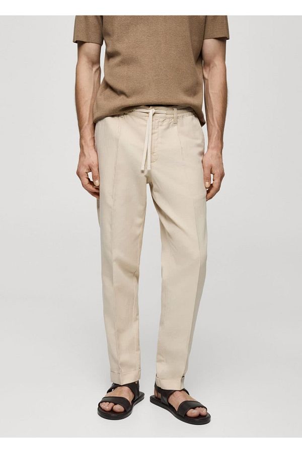 MANGO Man-Pantaloni slim cu cordon în amestec de in 1