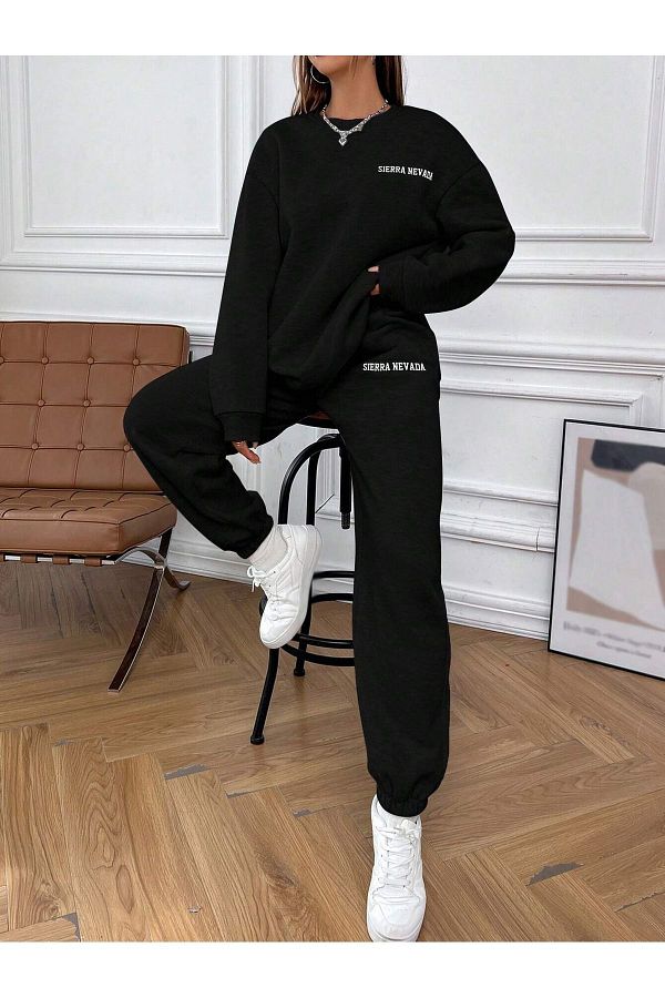 MODAR CH Sierra Nevada Sweatshirt Sweatpants Jogger Black Printed Bottom Top Tracksuit Set Crew Neck Trendyol
