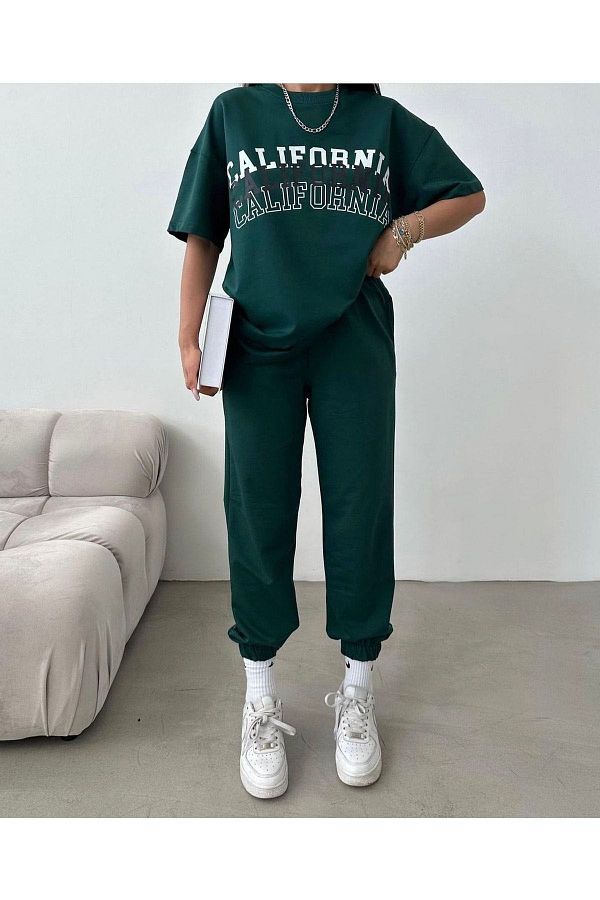Mythologie-California 3 Nefi Green Tracksuit Set - Oversize Crew Neck Jogger T-Shirt 1