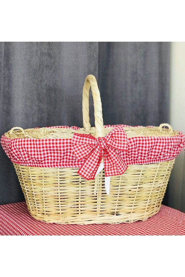 HARMON FASH ON Large Size Xxl Picnic Basket Set with Wicker Lid Trendyol