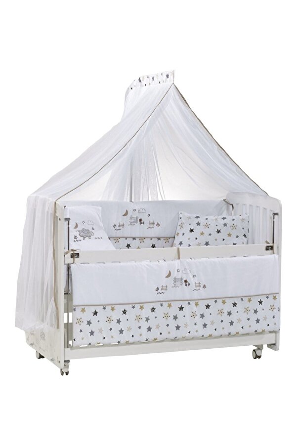 Meltem Smart Woody Anne Yanı Ahşap Sallanır Beşik 60x120 cm (beyaz-kuzu)