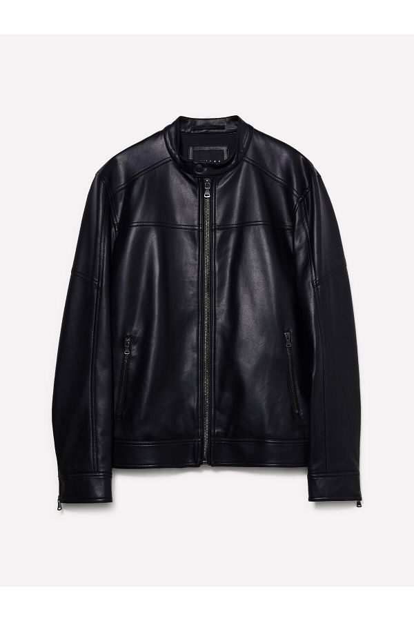 Sisley Men s Black Faux Leather Jacket Side Pocket and Zipper Trendyol