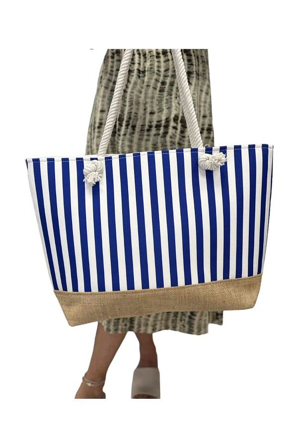 Navy and white striped bag top