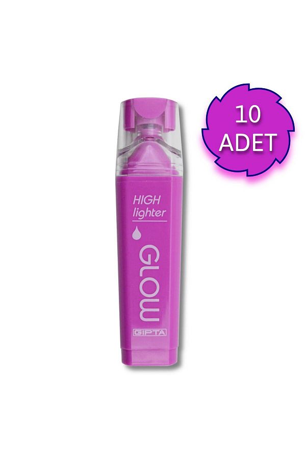 Gıpta-Neon Purple Highlighter Glow Pen - Cut Point, 10 Pieces 1