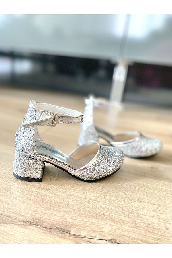 NS Little Silver Sparkly Girls Heeled Shoes Trendyol