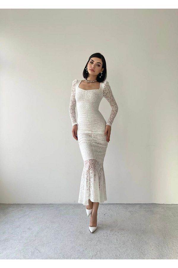 White lace pleated dress store