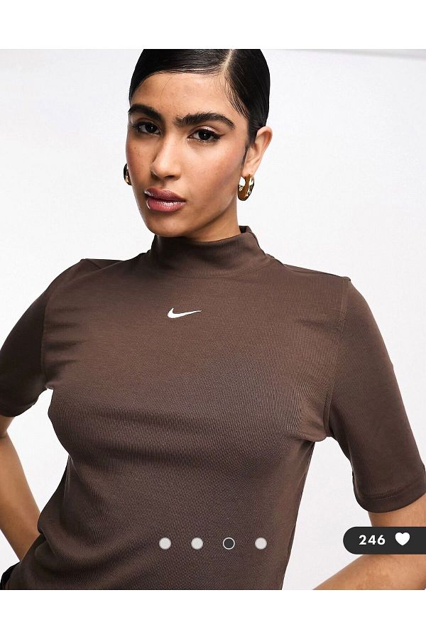 Nike Essentials Sportswear Brown Women s Mock Short Sleeve T shirt Trendyol