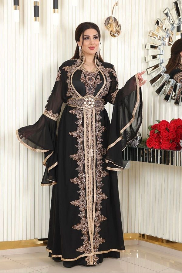 Helen Fashion Royal Caftan With Jewelled Pearls And Satin Inside Chiffon Caftan Designed With Accessories Trendyol