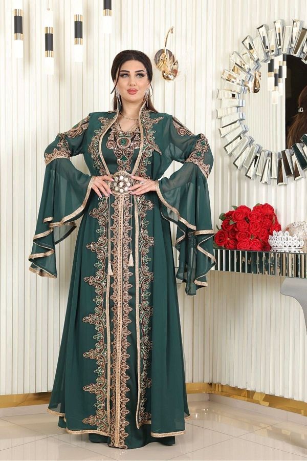 Helen Fashion Satin Inner and Non Chiffon Caftan for Graduation Royal Design Trendyol