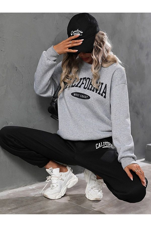 MODAR CH California W.C Gray Sweatshirt Black Jogger Bottom Top Tracksuit Set Oversize Crew Neck