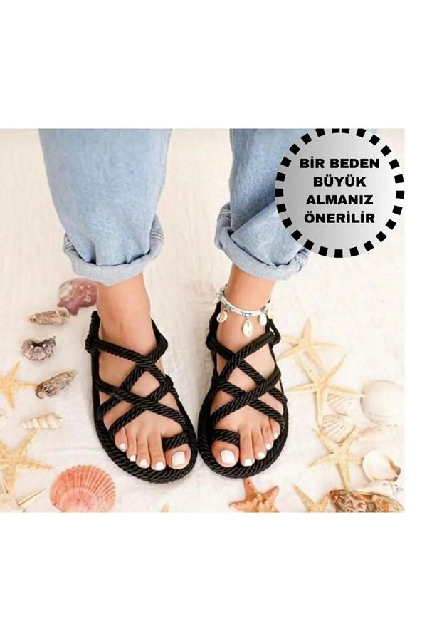 Mirkada-Black Rope Sandals - - Order 1 Size Larger 1