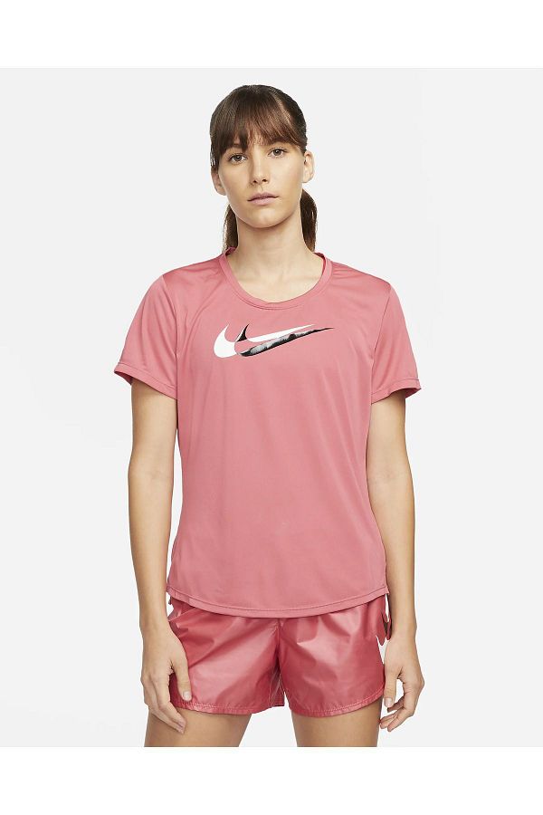 Nike Dri FIT Swoosh Run Short Sleeve Pink Double Logo Women s Running T SHIRT Trendyol
