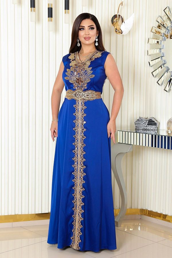 Helen Fashion Royal Caftan with Jewelled Pearls and Satin Inside Chiffon Caftan Designed with Accessories Trendyol