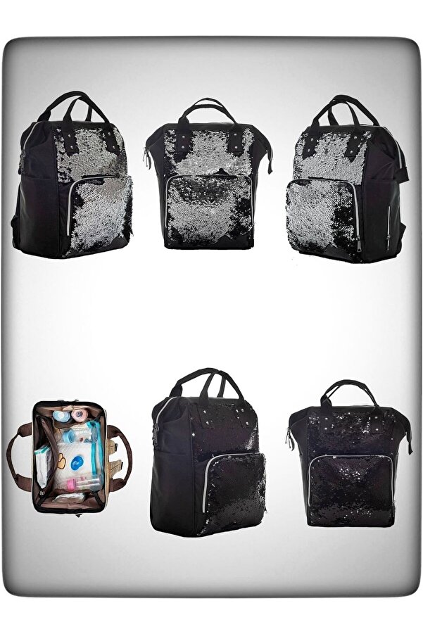 Özgün Baby Sweet Siyah Pul Payetli Bebek Bakım Çantası Anne Bebek Sırt Çantası Modelleri Bebek Doğum Çantası