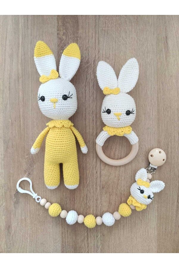 ElisaToys Amigurumi Yenidoğan Uyku Arkadaşı Tavşan Ve Çıngırak Set