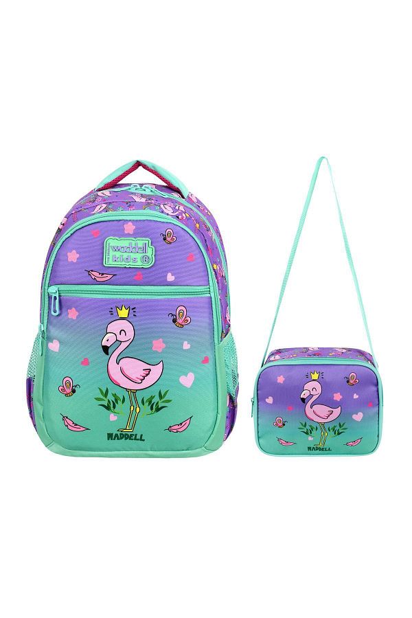 Waddell Water Green and Lilac Flamingo Pattern Girl s Primary School Backpack and Lunchbox Trendyol