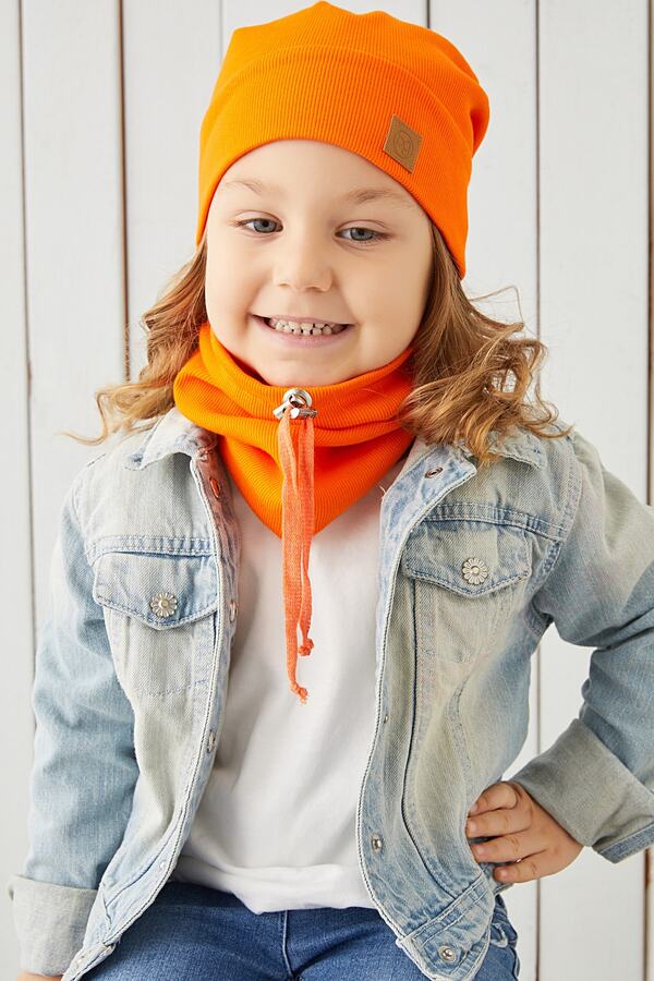 Babygiz Baby Girl Child Orange String Hat Beanie Neck Collar Set