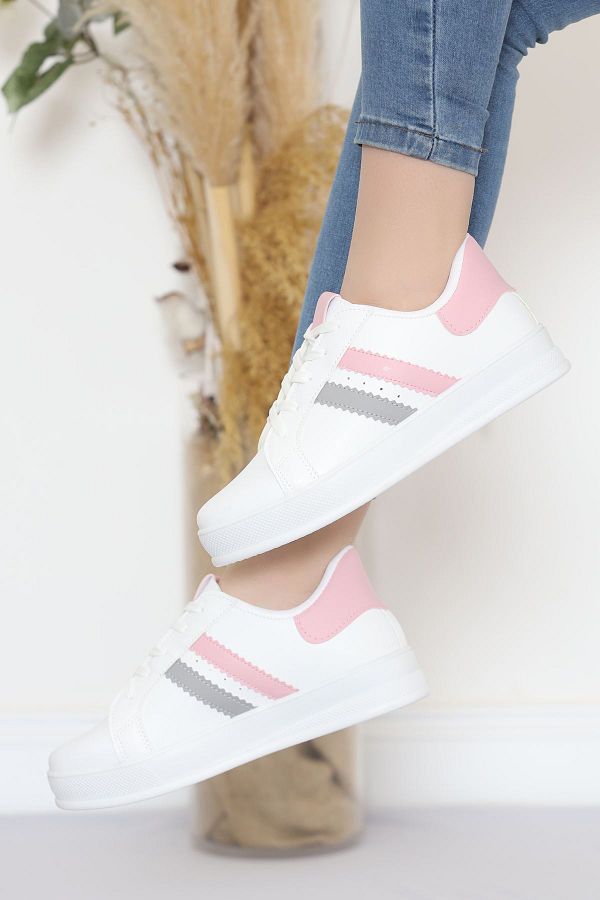 lavish White Pink Double Stripe Casual Shoes 17114.264. Trendyol