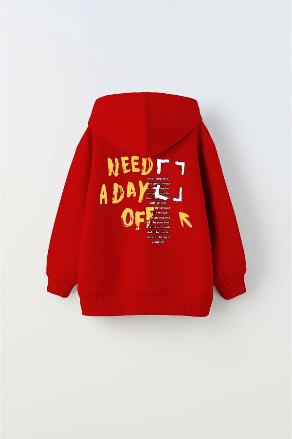 The Champ Clothing Hooded Fleece Inside Great Day Coming Text Printed Red Unisex Kids Hoodie Sweatshirt Trendyol