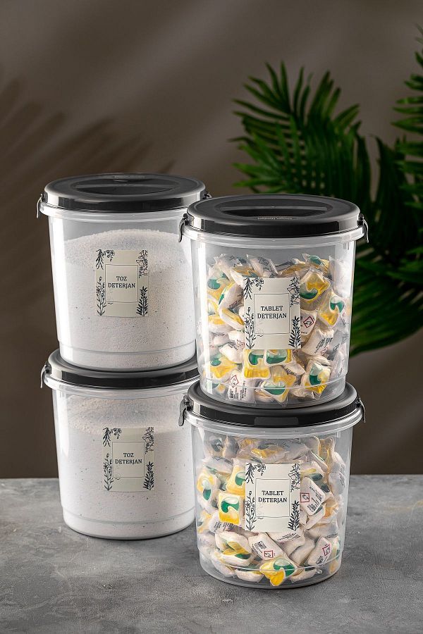 Meleni Home-6 Lt Detergent Storage Container with 4 Labels - Tablet Detergent Storage Box 1