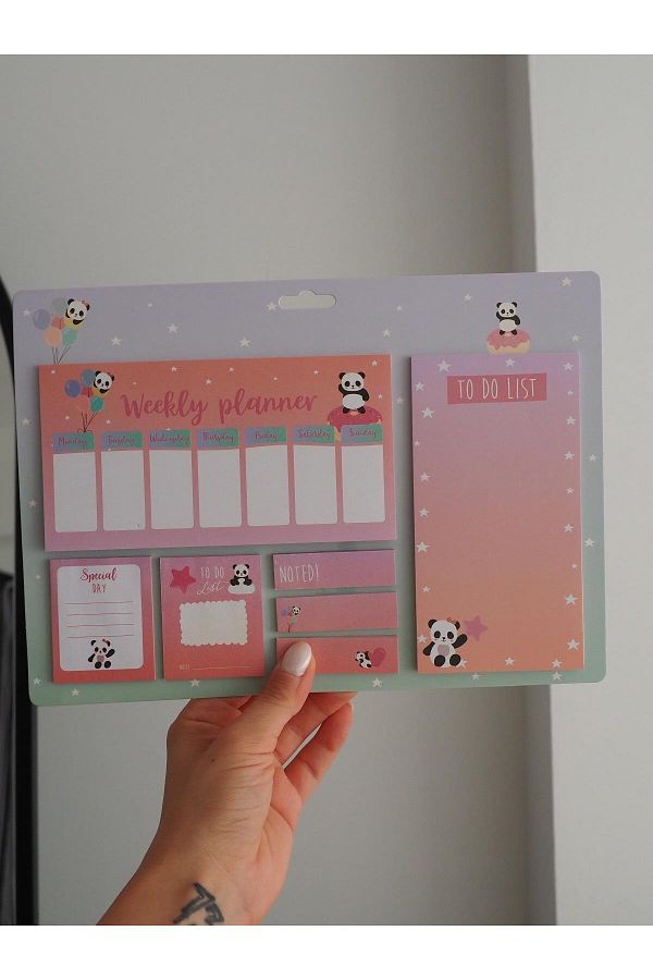 Planet Butik-Panda Patterned Large Post-it Set - Weekly Planner Design 1