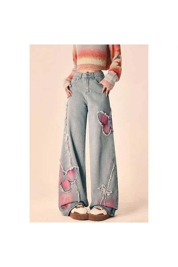 Gofeel Jean Baggy Pants Butterfly Embroidered Trendyol