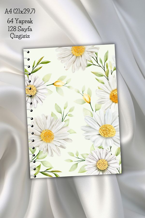 daily notebook-دفتر ملاحظات مدرسي غير مبطن بالزهور مقاس A4 - 64 ورقة (21x29,7 سم) 1
