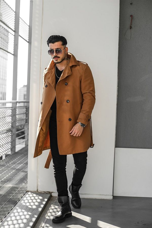 OUTF T MAN Men s Zr Oversize Trench Coat Camel Trendyol