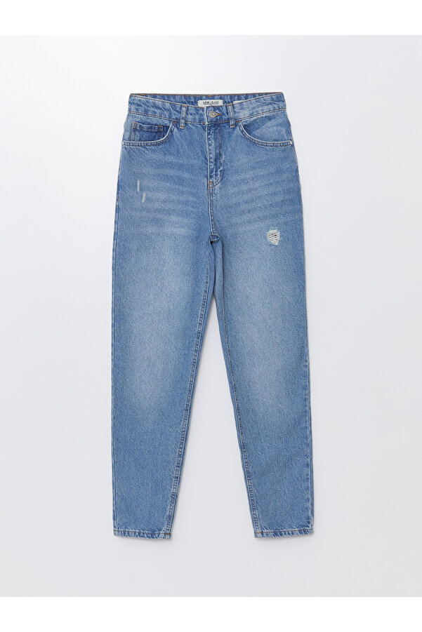 LC Waikiki بنطلون جينز نسائي بتفاصيل ممزقة من Mom Fit- ترينديول