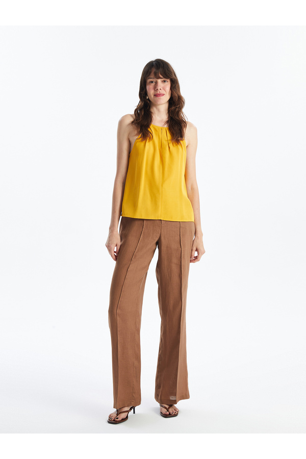 LC Waikiki-Comfortable Molded Elastic Waist Linen Trousers for Women 1