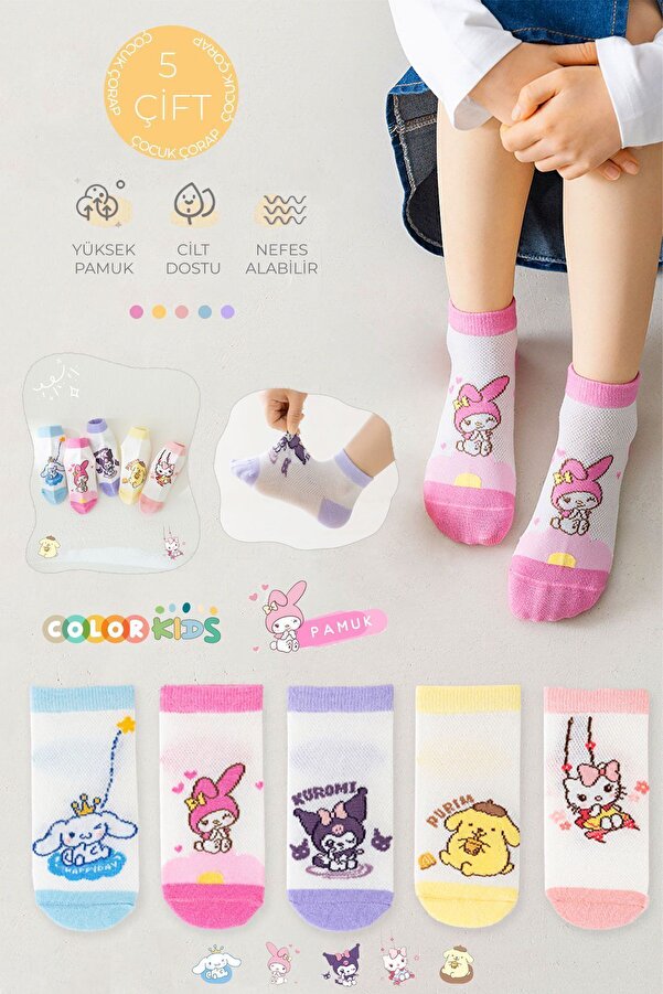 Color Socks 5 Çift Kız Çocuk Çizgi Karakterli Çorap Seti (EXTRA COMFORT)