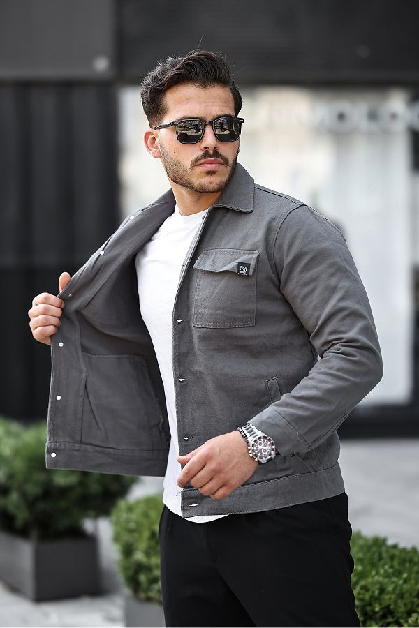 GOOD FASHION Men's Gray Jean Jacket - Relaxed Fit - Trendyol