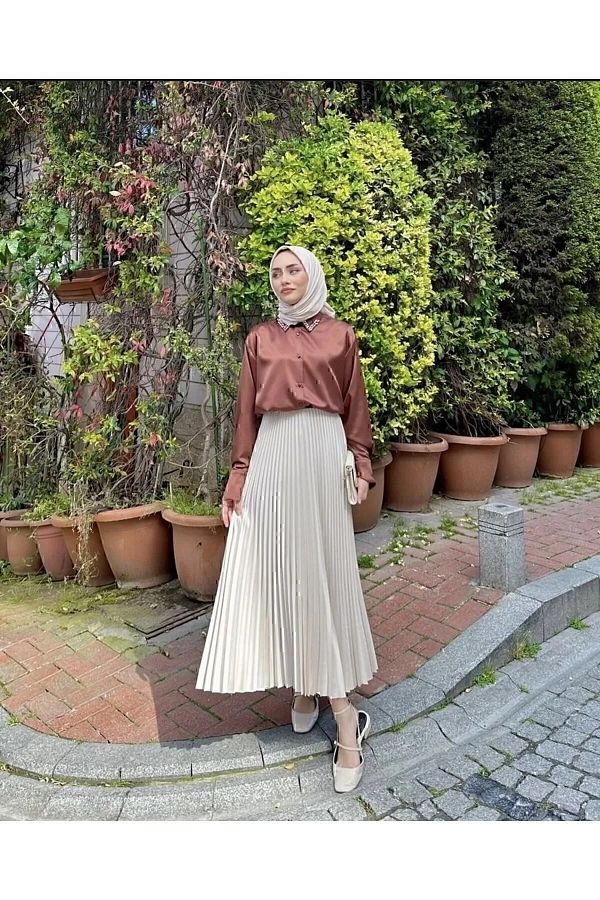 Miyalon Hijab Leather Look Women s Pleated Skirt Trendyol