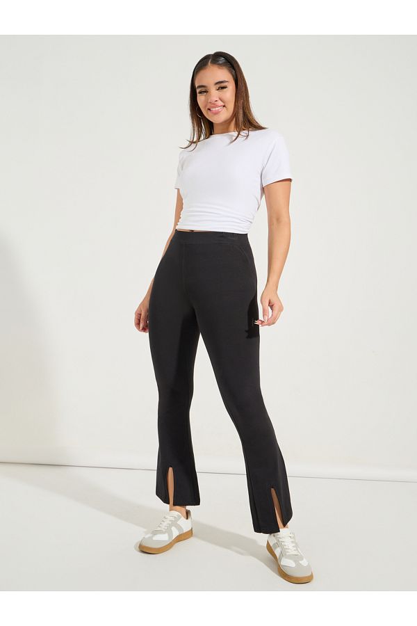 Styli-Solid Ankle Length Leggings with Front Split 1