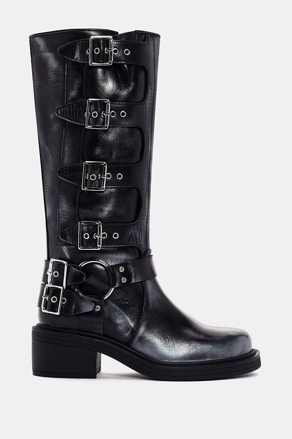 Bestyle Hero Women s Silver Metallic Biker Boots Genuine Leather Trendyol
