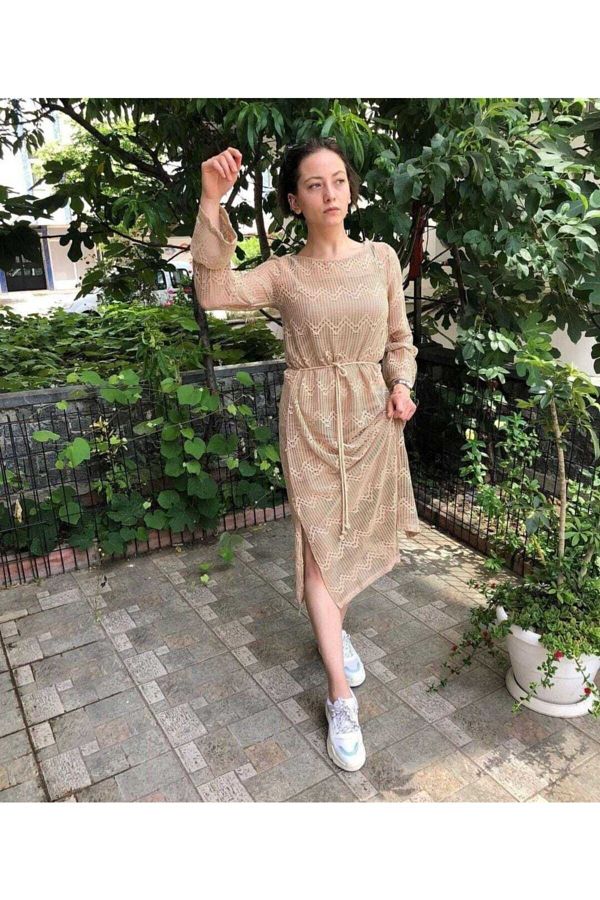 Bebe Plus Cream Color Mesh Dress Trendyol
