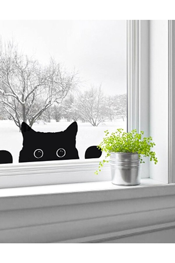 Sticker Sepetim Sevimli Bakan Kedi Dekoratif Çok Amaçlı Sticker Duvar Süsü