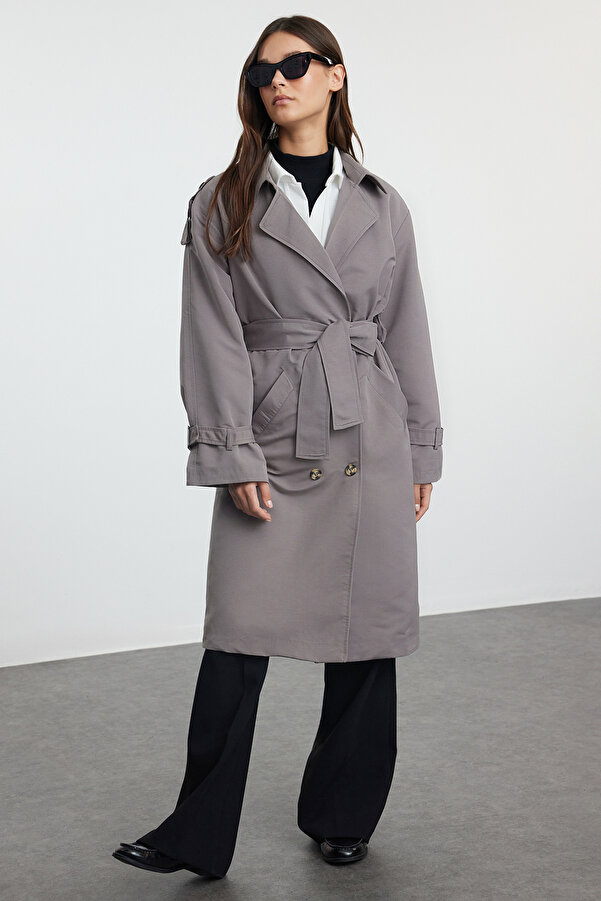 Trenchcoat Langer Grauer Mantel Trendyol Collection Grauer - Main Image